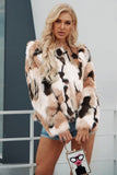 White and Apricot Cardigan Women Faux Fur Coat