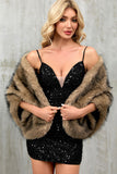 Coffee Faux Fur Women Warm Scarf Wrap Coat