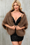 Coffee Faux Fur Women Warm Scarf Wrap Coat