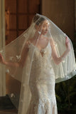 Ivory Butterflies Tulle Long Wedding Veil with Pearls