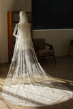 Ivory Butterflies Tulle Long Wedding Veil with Pearls