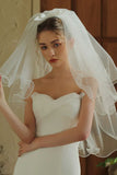 Tulle Ivory Short Bridal Veil with Bow