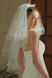 Tulle Ivory Short Bridal Veil with Bow