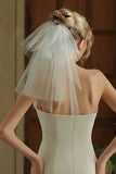 Short Ivory Tulle Bridal Veil with Pearls