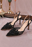 Lace Ivory Beaded Pointed Stiletto High Heels Wedding Shoes with Pearls