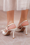 Elegant Ivory Pointed Stilettos High Heels Wedding Shoes with Bow
