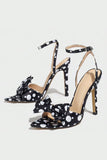 White Black Polka Dots Open Toe Stilettos High Heels with Bow