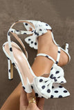 White Black Polka Dots Open Toe Stilettos High Heels with Bow