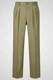 Army Green Straight Leg High Waisted Men's Suits Pants