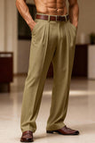 Army Green Straight Leg High Waisted Men's Suits Pants