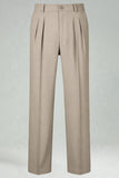 Army Green Straight Leg High Waisted Men's Suits Pants