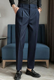 Dark Blue Straight Leg Men's Suit Pants