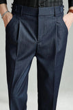 Dark Blue Straight Leg Men's Suit Pants