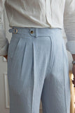 Light Blue High Waisted Men's Suit Pants