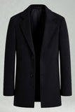 Black Single Breasted Notched Lapel Men's Winter Coat
