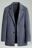 Black Single Breasted Notched Lapel Men's Winter Coat