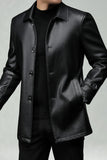 Black Lapel Leather Single Breasted Men's Trench Coat