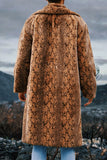 Ivory Leopard Faux Fur Warmth Long Men's Coat with Pockets