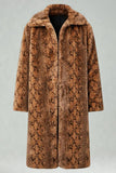 Ivory Leopard Faux Fur Warmth Long Men's Coat with Pockets