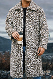 Ivory Leopard Faux Fur Warmth Long Men's Coat with Pockets