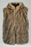 Men's Camel Faux Fur Hooded Vest