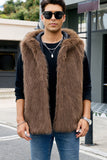 Men's Camel Faux Fur Hooded Vest