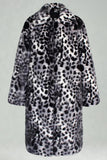 Coffee Leopard Shawl Collar Long Faux Fur Men's Coat
