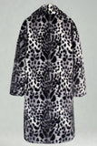 Coffee Leopard Shawl Collar Long Faux Fur Men's Coat