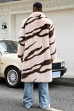 Apricot Zebras Faux Fur Open Front Long Men's Coat