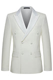 White 2 Piece Double Breasted Peak Lapel Men's Wedding Suits