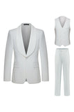 Shawl Lapel 3 Piece One Button White Men's Wedding Suits