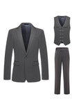 3 Piece Notched Lapel Men's Grey Suits