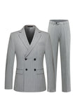 Men's Striped Light Grey Notched Lapel Suits