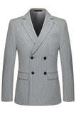 Men's Striped Light Grey Notched Lapel Suits
