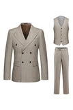 Men's Dark Khaki Peak Lapel 3 Piece Suits