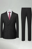 2 Piece Striped Double Breasted Khaki Men's Suits