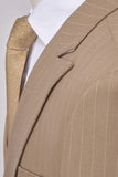 2 Piece Striped Double Breasted Khaki Men's Suits