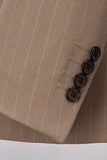 2 Piece Striped Double Breasted Khaki Men's Suits