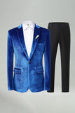 Royal Blue 2 Piece Velvet Notched Lapel Men's Prom Suits
