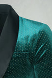 Green Velvet Shawl Lapel Beaded Men's Prom Blazer