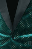 Green Velvet Shawl Lapel Beaded Men's Prom Blazer