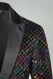 Peak Lapel Colorful Sequin One Button Men's Prom Blazer