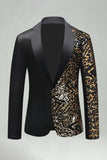 Black Golden Notched Lapel Sequin Men's Prom Blazer
