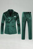 Notched Lapel Velvet Dark Green 2 Pieces Men's Prom Suits