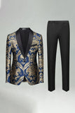 Green Jacquard 2 Pieces Shawl Lapel Men's Prom Suits