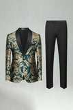 Green Jacquard 2 Pieces Shawl Lapel Men's Prom Suits