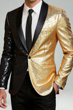 Sparkly Black Golden Shawl Lapel Single Buckle Men's Prom Blazer