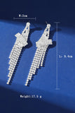 Sparkly Silver Fringed Long Prom Drop Earrings with Rhinestones