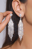 Sparkly Silver Fashion Long Fringed Prom Drop Earrings with Rhinestones