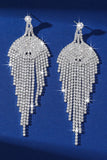 Sparkly Silver Long Teardrop Fringed Prom Drop Earrings with Rhinestones